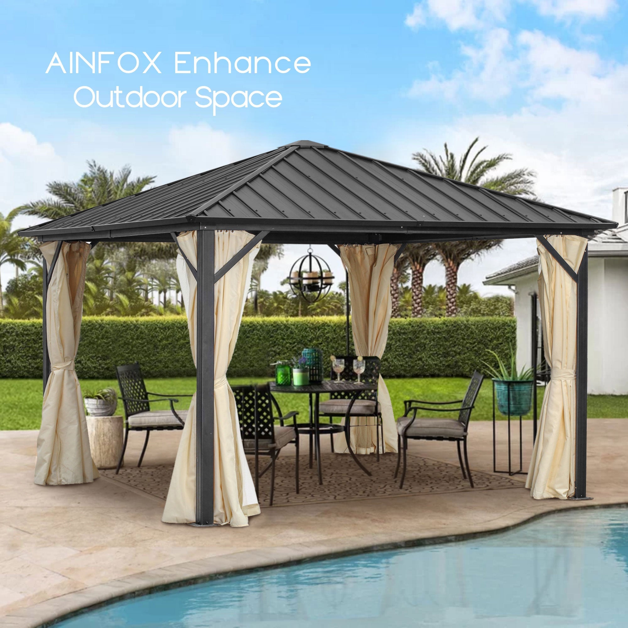 Ainfox 10*10 Ft Outdoor Gazebo With Mosquito, Single-layer top Iron Patio Gazebo
