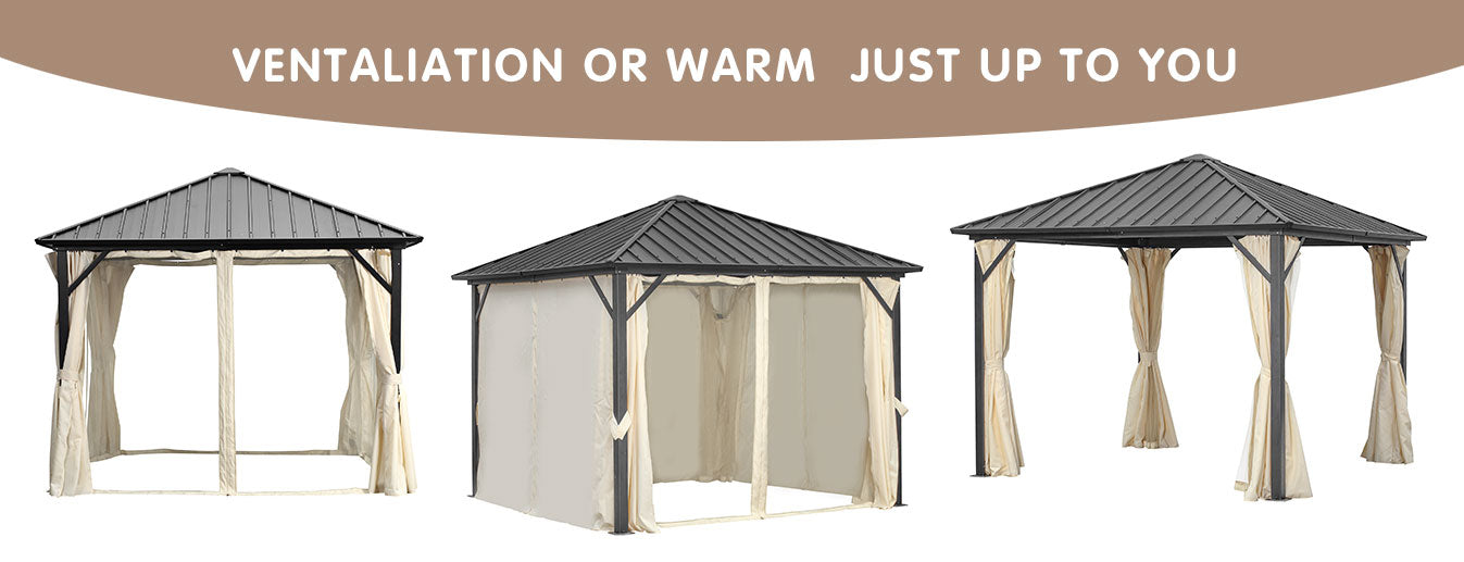 Ainfox 10*10 Ft Outdoor Gazebo With Mosquito, Single-layer top Iron Patio Gazebo