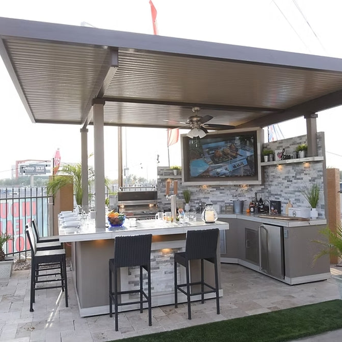 KoKoMo Bermuda BBQ Island with Oversized TV & Firepit