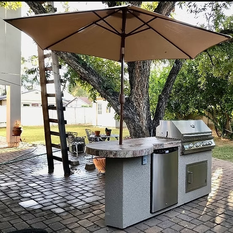 KoKoMo Maui 7'6" BBQ Island with 33" Round Bar and Built-In Grill