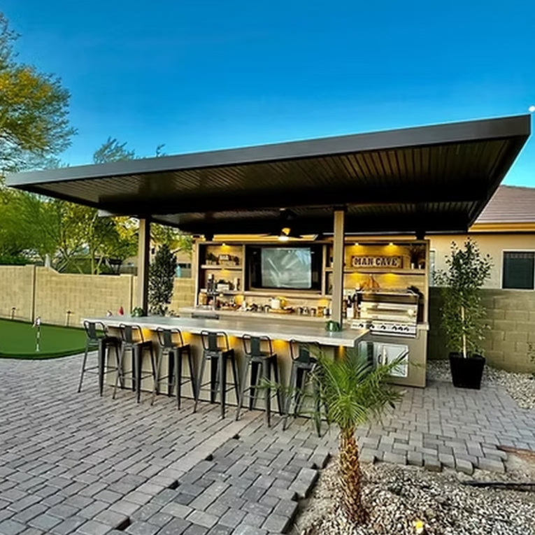 KoKoMo Fantasy Island 20' x 20' Luxury BBQ Entertainment Pavilion with 70" TV