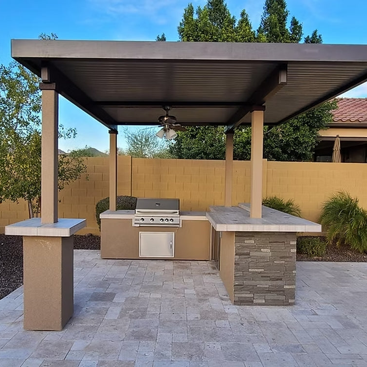 KoKoMo Aruba BBQ Island with 12' x 12' Aluminum Pergola