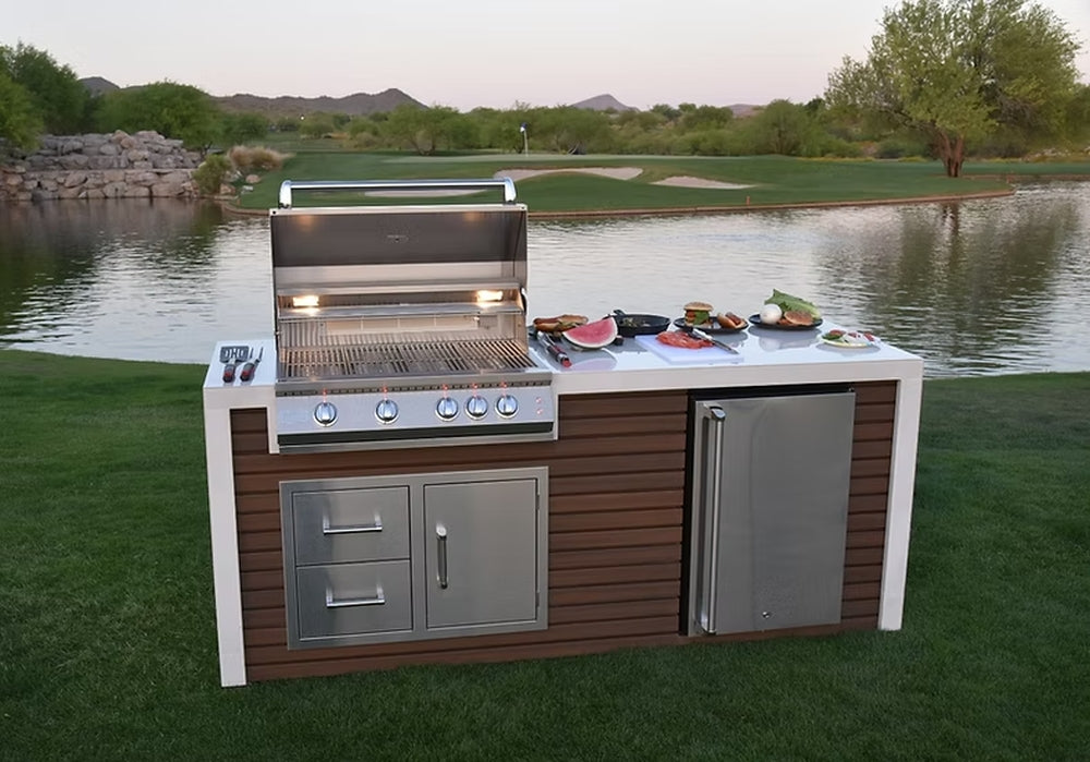 KoKoMo Professional Shiplap Outdoor Kitchen - KoKoMo Grill With Waterfall Edge