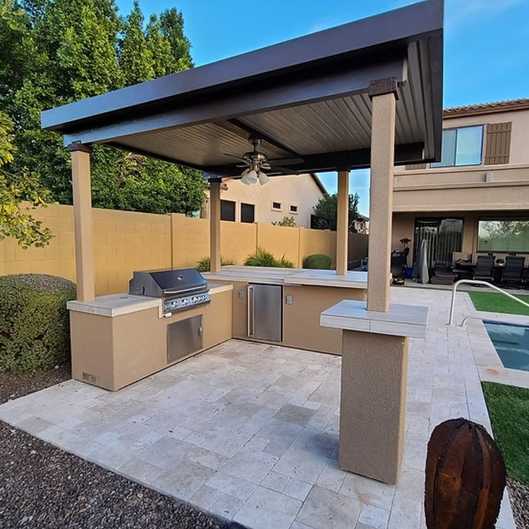 KoKoMo Aruba BBQ Island with 12' x 12' Aluminum Pergola