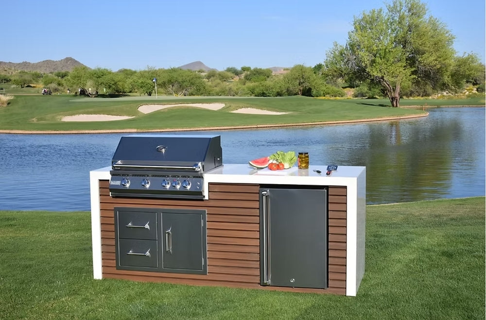 KoKoMo Professional Shiplap Outdoor Kitchen - KoKoMo Grill With Waterfall Edge