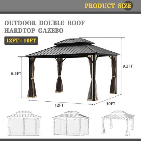 Ainfox 10*12 Double Roof Iron Gazebo,With Classic Thin Mosquito