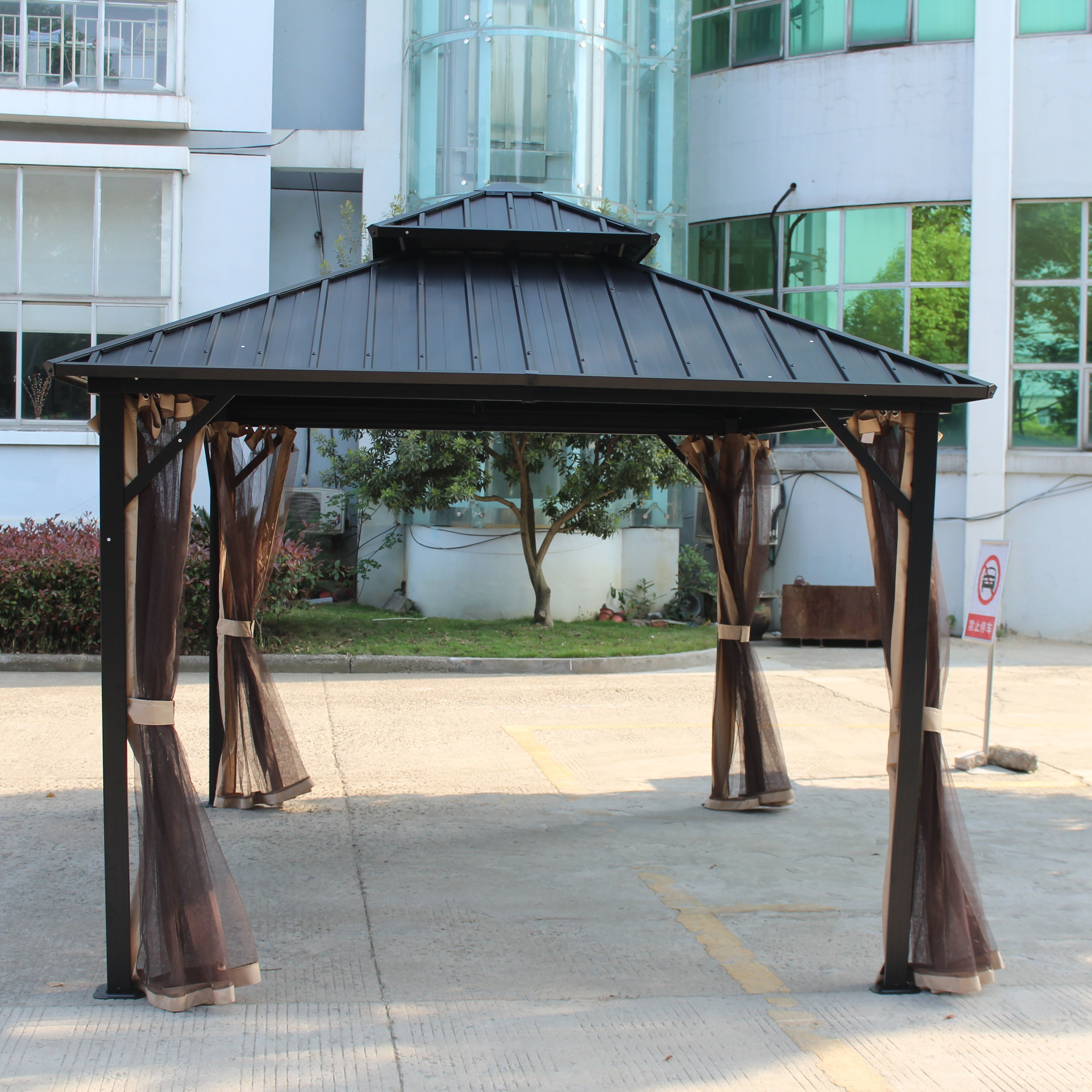 Ainfox 10*12 Double Roof Iron Gazebo,With Classic Thin Mosquito