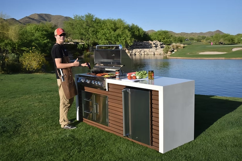 KoKoMo Professional Shiplap Outdoor Kitchen - KoKoMo Grill With Waterfall Edge