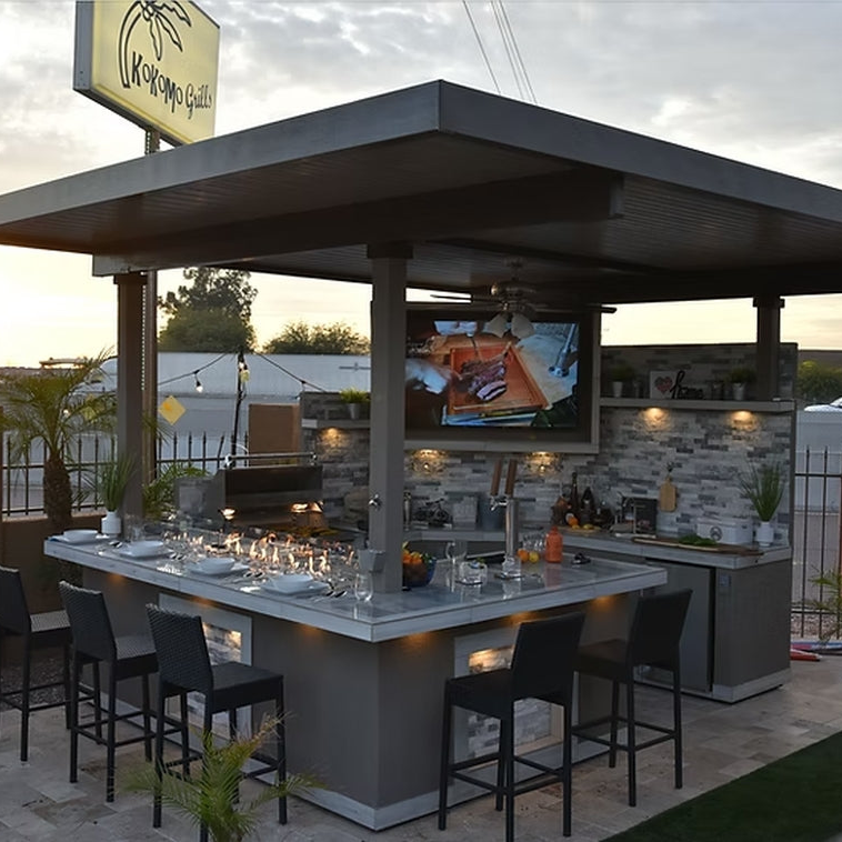 KoKoMo Bermuda BBQ Island with Oversized TV & Firepit