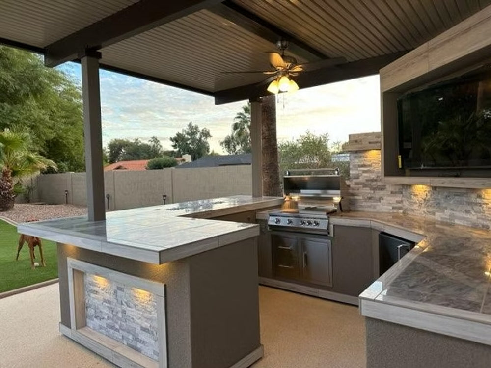KoKoMo Bermuda BBQ Island with Oversized TV & Firepit