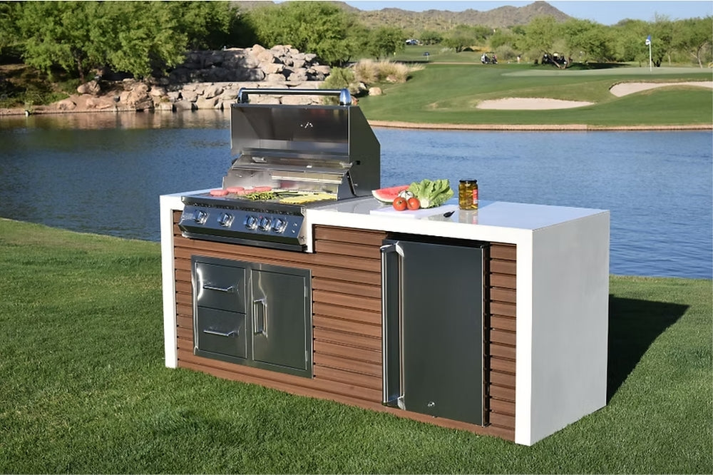 KoKoMo Professional Shiplap Outdoor Kitchen - KoKoMo Grill With Waterfall Edge