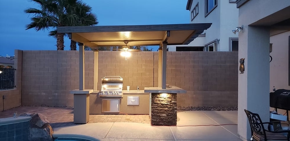 KoKoMo Aruba BBQ Island with 12' x 12' Aluminum Pergola
