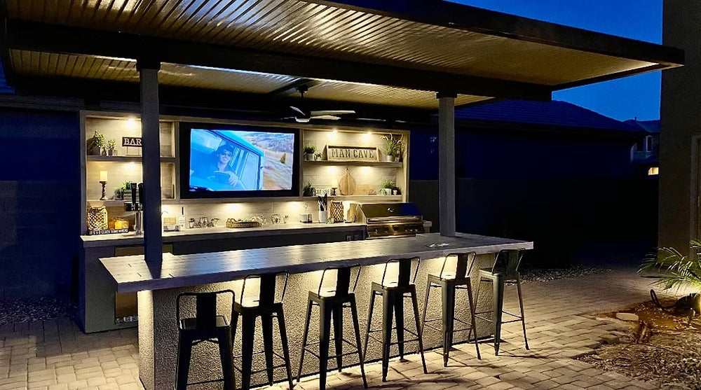 KoKoMo Fantasy Island 20' x 20' Luxury BBQ Entertainment Pavilion with 70" TV